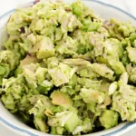 Healthy Avocado Chicken Salad served on a white plate